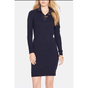 Lauren Ralph Lauren Mock neck Sweater Dress Large Navy Toggle Nautical Preppy